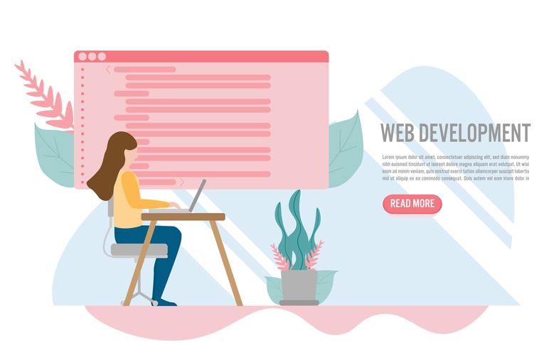 Desenvolvimento Web para site e mobile site conceito com design criativo de character.Creative para web banner vetor