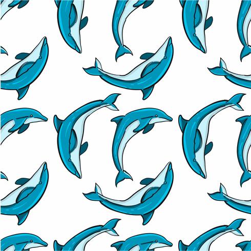 Mão desenhada sem costura padrão de golfinho vetor