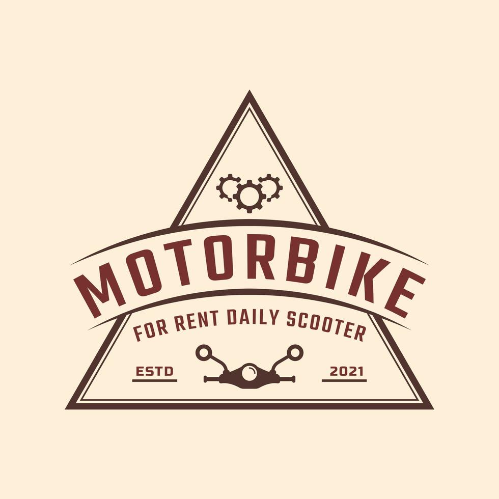 inspiração de design de logotipo de aluguel de motocicleta e scooter de emblema de etiqueta retrô vintage clássico vetor