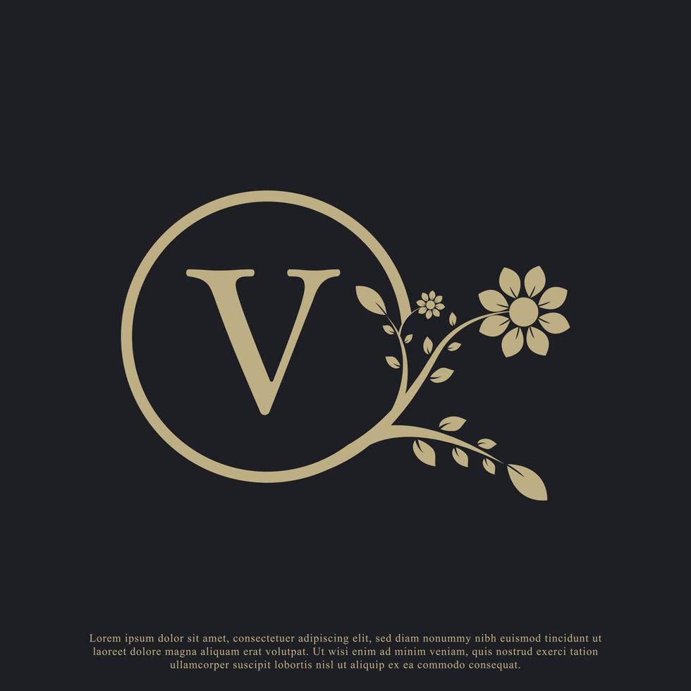 modelo de logotipo de luxo monograma carta circular v floresce. adequado para natural, eco, jóias, moda, marca pessoal ou corporativa. vetor