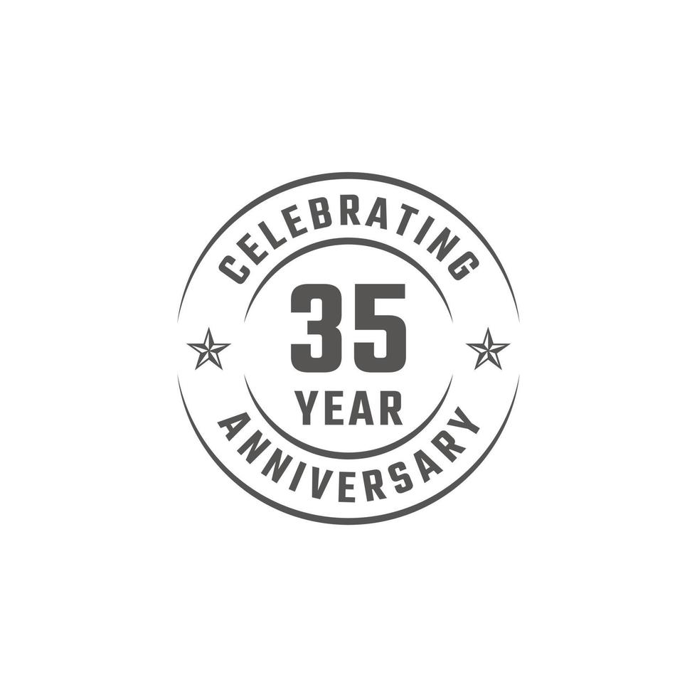 Distintivo de emblema de comemoração de aniversário de 35 anos com cor cinza para evento de celebração, casamento, cartão de felicitações e convite isolado no fundo branco vetor