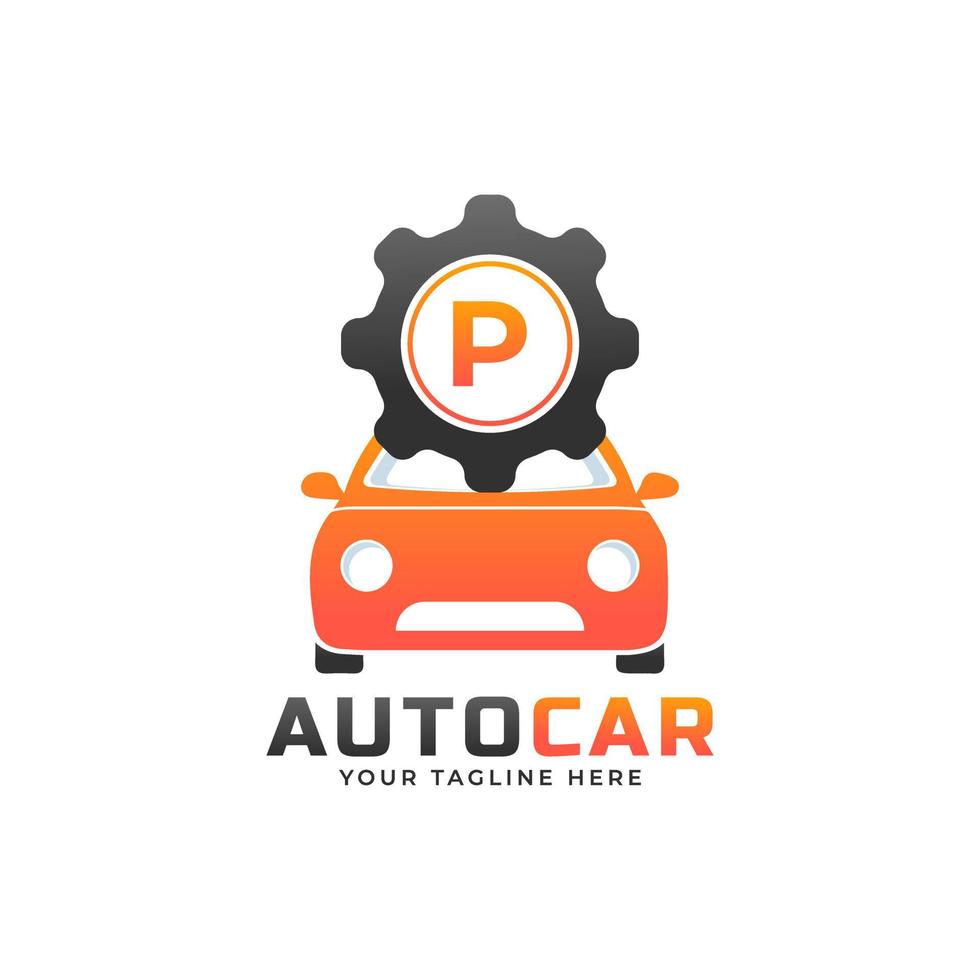 letra p com vetor de manutenção do carro. conceito de design de logotipo automotivo de veículo esportivo.