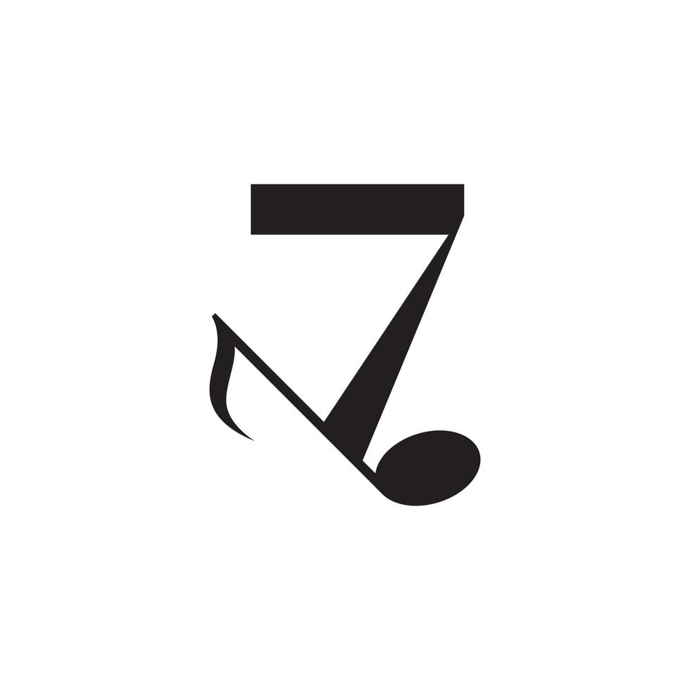 número 7 com elemento de design de logotipo de nota chave de música. utilizável para logotipos de negócios, musicais, entretenimento, discos e orquestra vetor