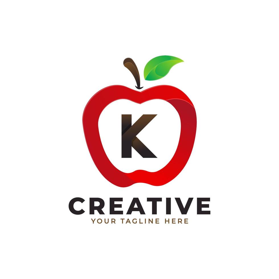 logotipo da letra k em frutas frescas de maçã com estilo moderno. modelo de ilustração vetorial de designs de logotipos de identidade de marca vetor