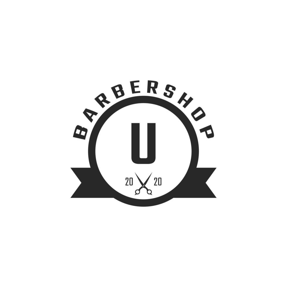 letra u emblema de barbearia vintage e inspiração de design de logotipo vetor