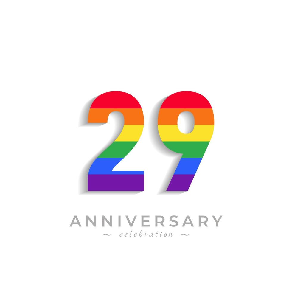 Celebração de aniversário de 29 anos com cor do arco-íris para evento de celebração, casamento, cartão de felicitações e convite isolado no fundo branco vetor