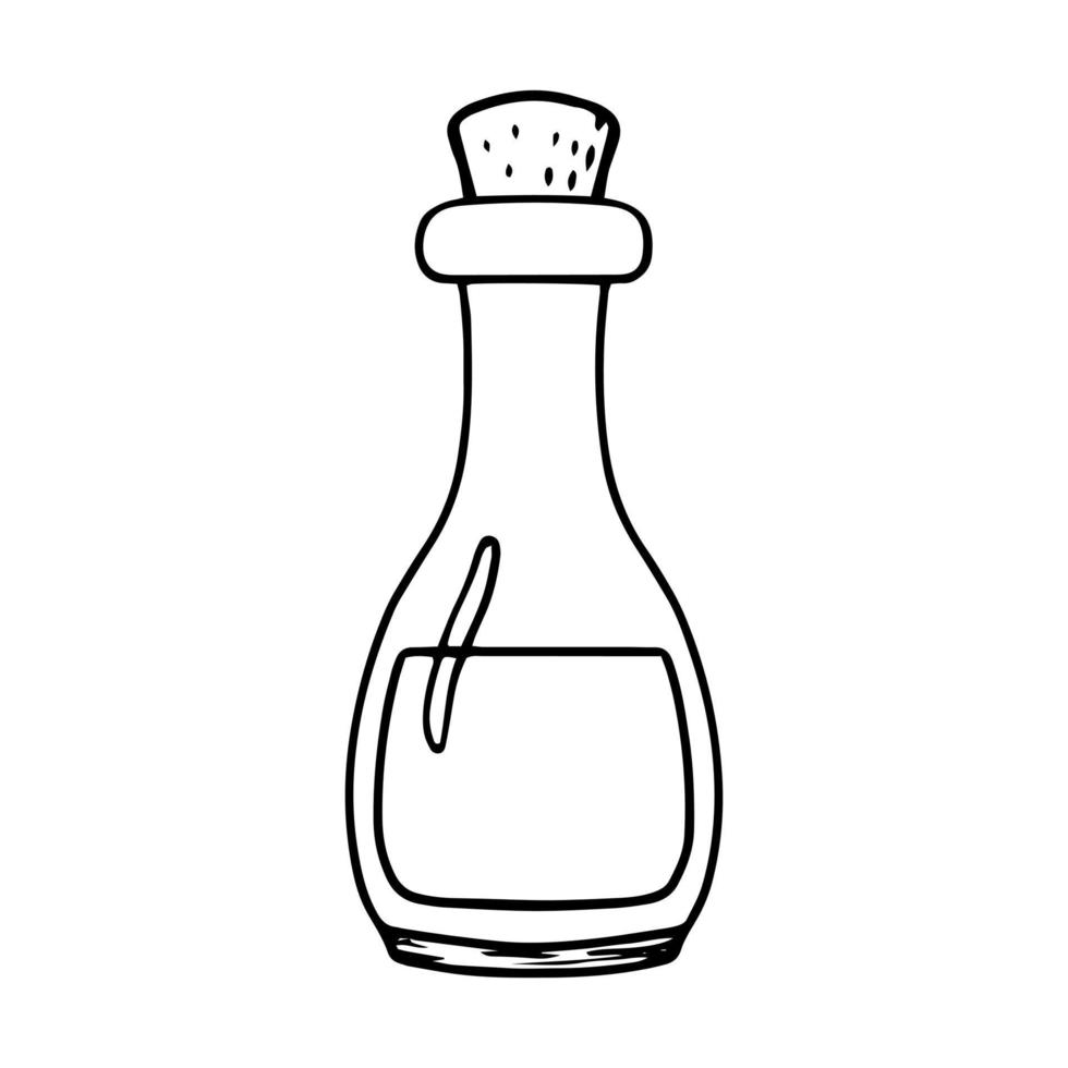 esboço de garrafa de vidro de poção. elixir mágico do alquimista, veneno do amor. ilustração vetorial isolada vetor