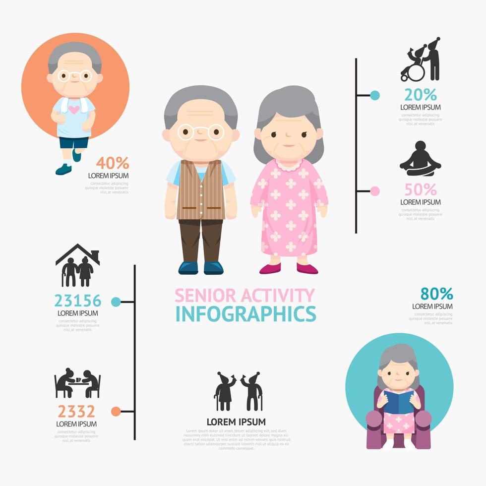 infográficos aposentados idosos sênior idade casal atividade vetor. vetor