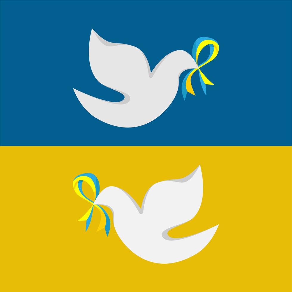 a pomba, um símbolo de paz com uma fita na cor da bandeira ucraniana azul e amarelo vetor