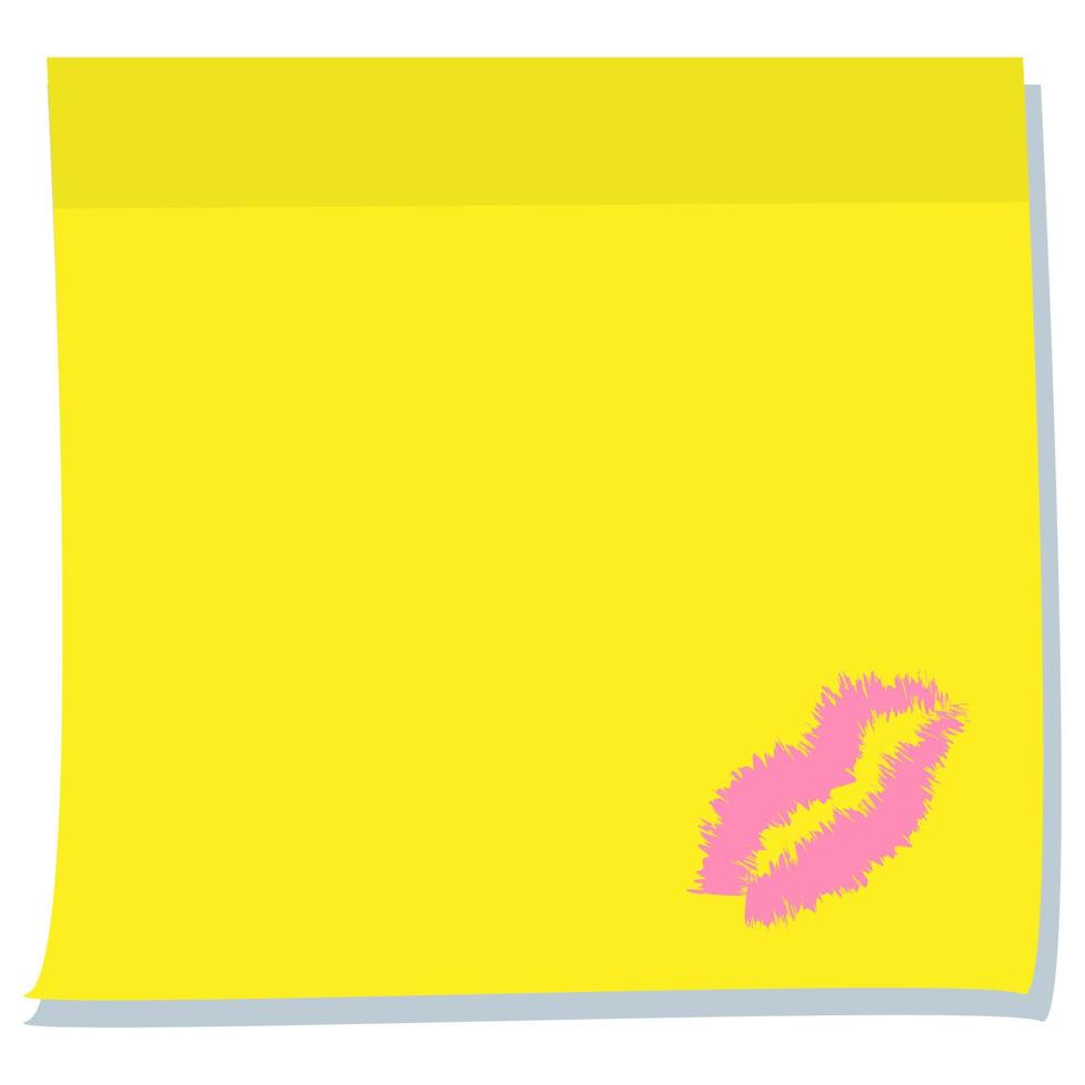 uma folha amarela de adesivos com uma marca de batom em forma de lábios. modelo para registros. vetor
