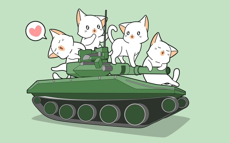 Gatos bonitos e tanques de guerra vetor