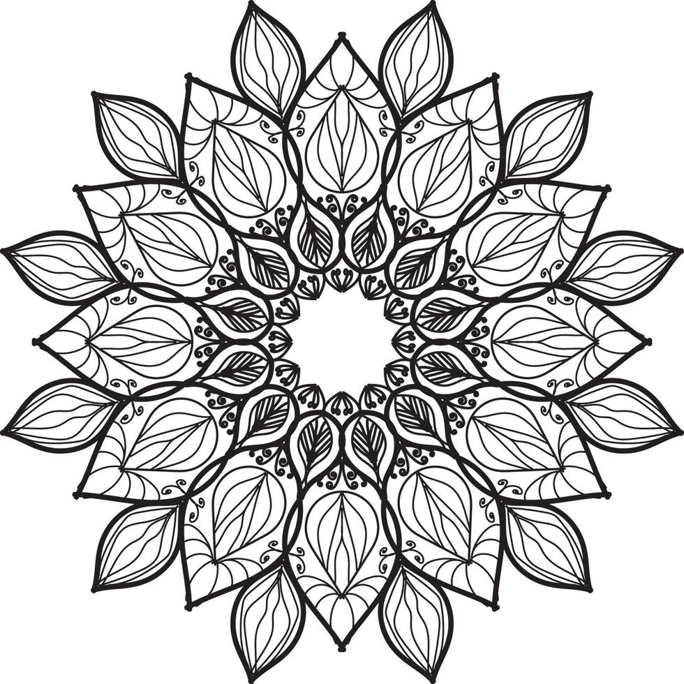 bonito padrão indiano de flor lineart caleidoscópio preto e branco vetor