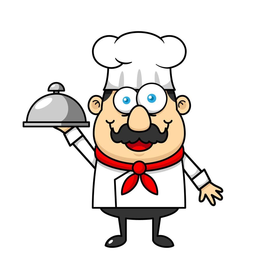 chef mascote logotipo personagem de desenho animado segurando o prato vetor