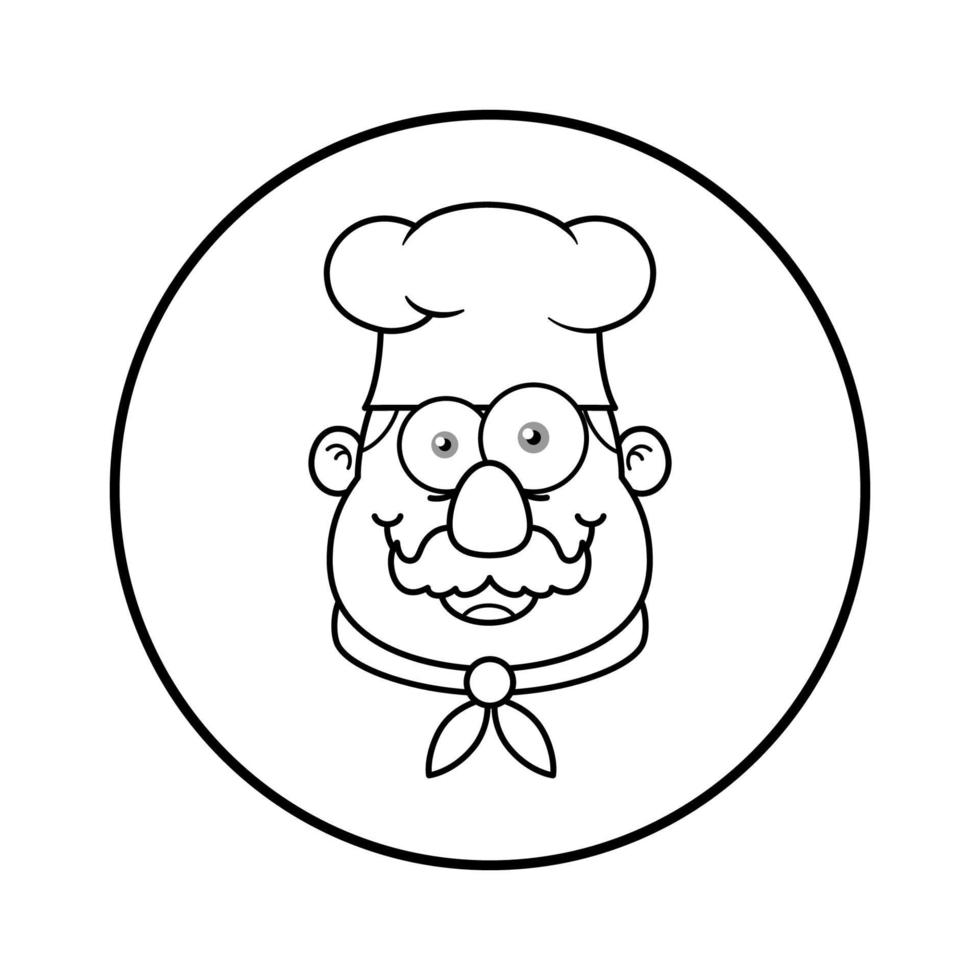 rosto de personagem de desenho animado de logotipo de mascote de chef preto e branco vetor