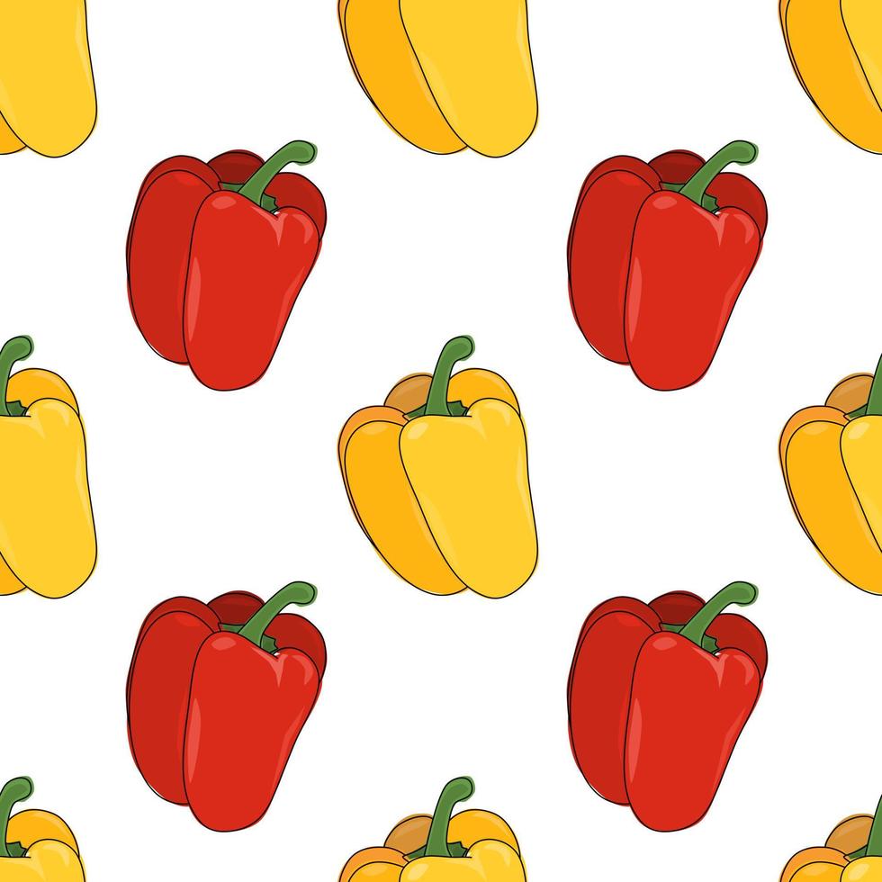 capsicum, pimentão, pimentão contra fundo branco. padrão sem emenda. padrão de papel de embrulho. vetor de vegetais desenhados à mão. ilustração de horta, jardinagem.