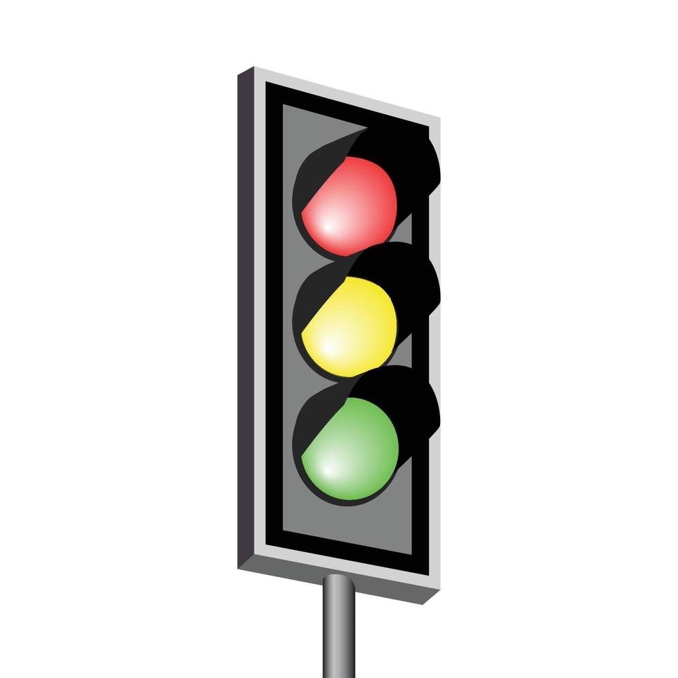 ilustração em perspectiva de semáforo de engarrafamento, com luz vermelha, luz amarela, luz verde. vetor