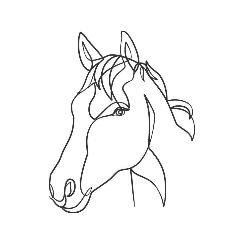 desenho de linha contínua de cabeça de cavalo vetor