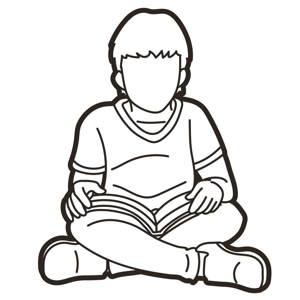 um menino lendo um livro vetor