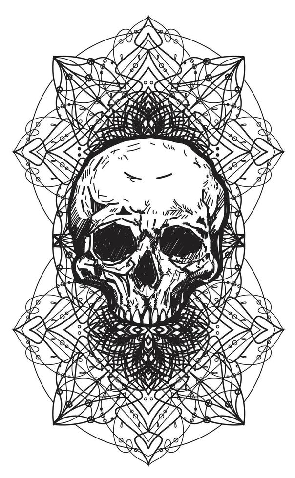 tatuagem arte crânio esboço preto e branco vetor