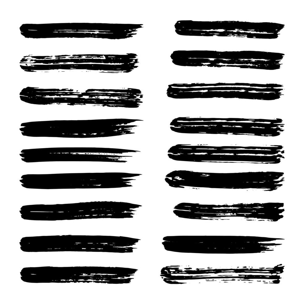 grande coleção de pinceladas de traço mão desenhada textura de tinta preta definir ilustração vetorial isolada no fundo branco. caligrafia escovas elementos abstratos de alto detalhe. vetor