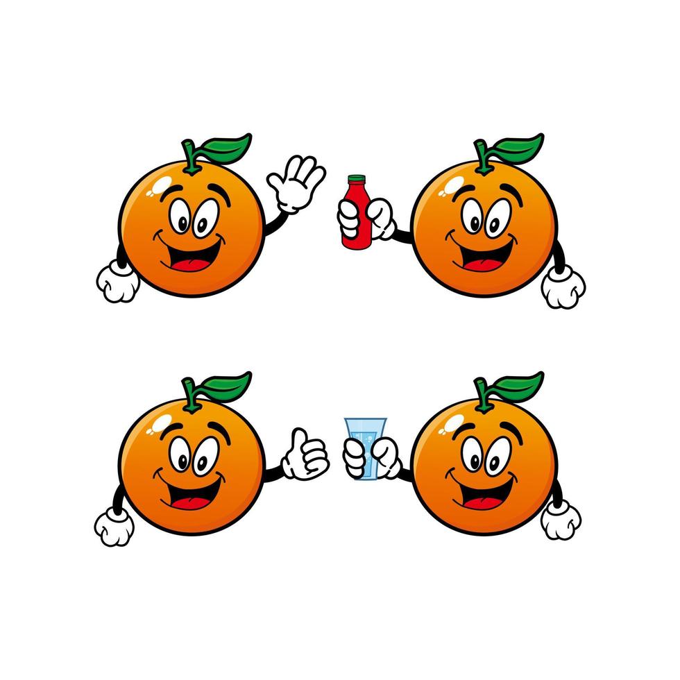 conjunto de coleção sorridente personagem de mascote de desenho animado laranja. ilustração vetorial isolada no fundo branco vetor