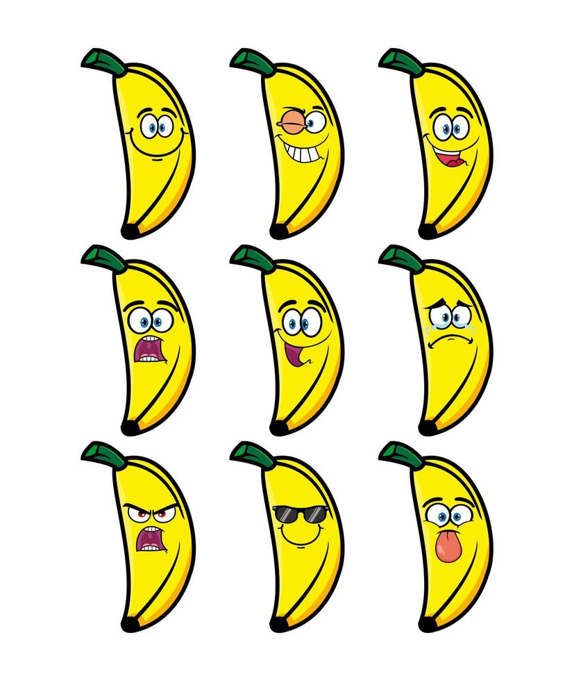 conjunto de coleção sorridente personagem de mascote de desenho animado de banana. ilustração vetorial isolada no fundo branco vetor