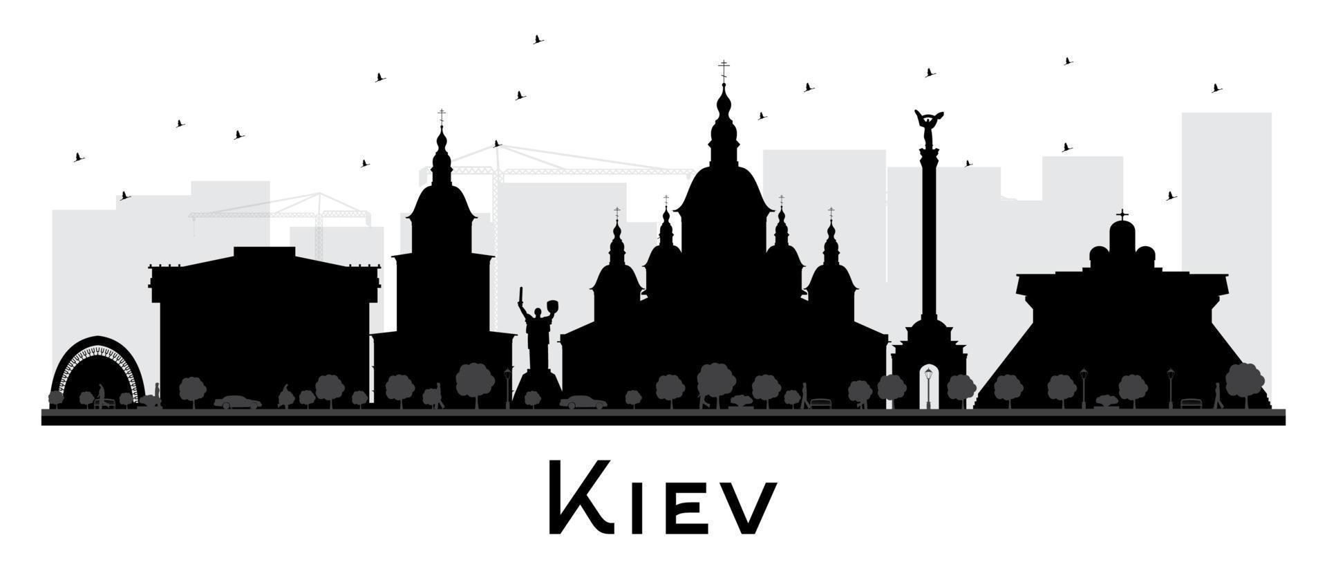 silhueta preto e branco do horizonte da cidade de kiev. vetor