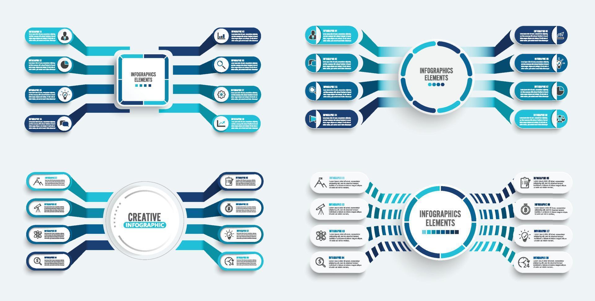 definir modelo de infográfico vetorial com rótulo de papel 3d, círculos integrados. conceito de negócio com 8 opções. para conteúdo, diagrama, fluxograma, etapas, peças, infográficos de linha do tempo, fluxo de trabalho, gráfico. vetor