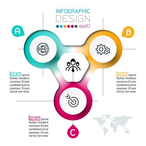 Três círculos com infográficos de ícone de negócios. vetor