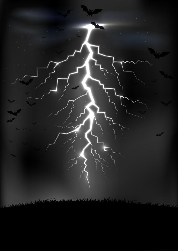 fundo de tempestade de raios com morcegos vetor