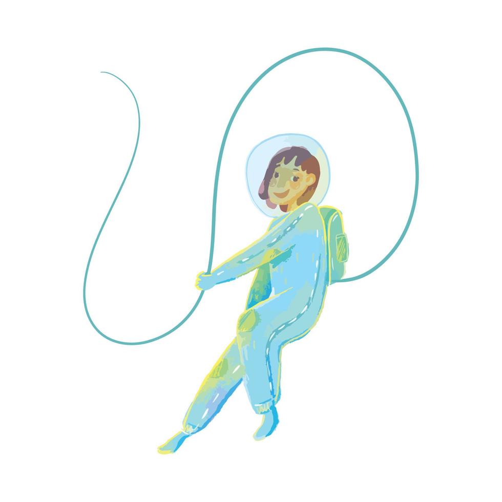 uma garota cosmonauta em um traje espacial voa no espaço sideral vetor