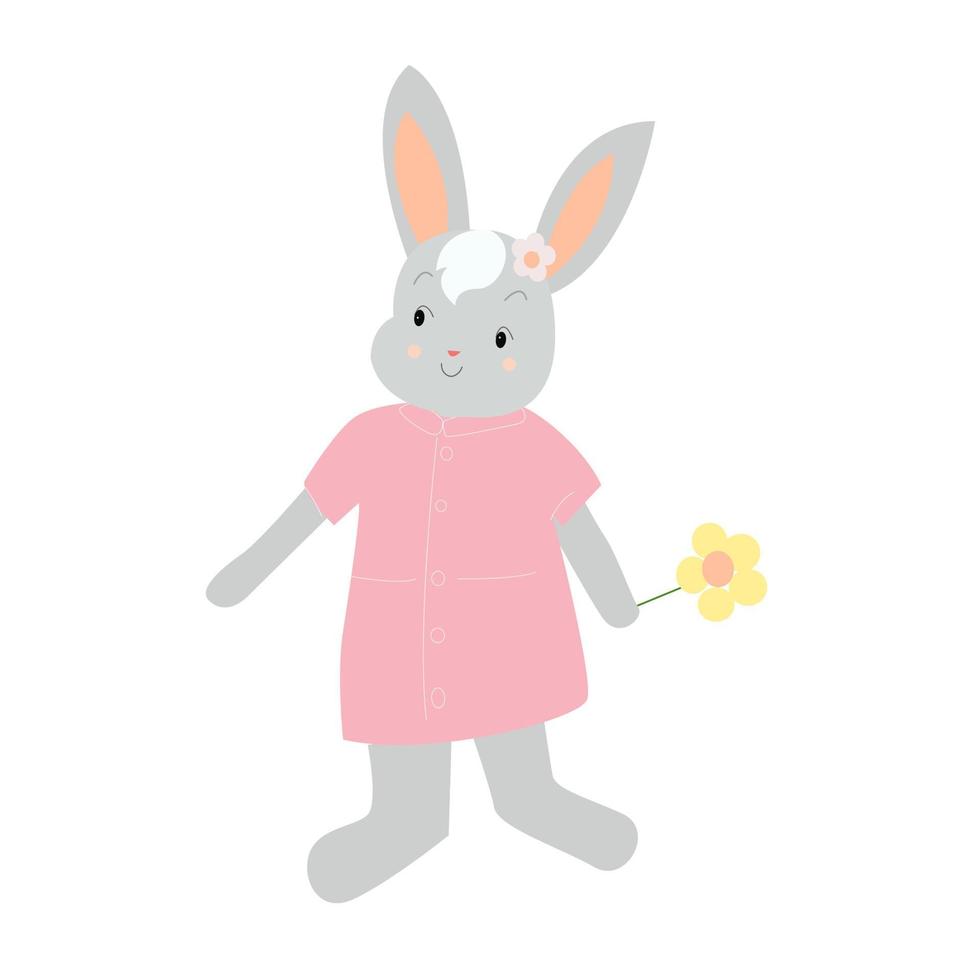 um coelho cinza em um vestido rosa. vetor
