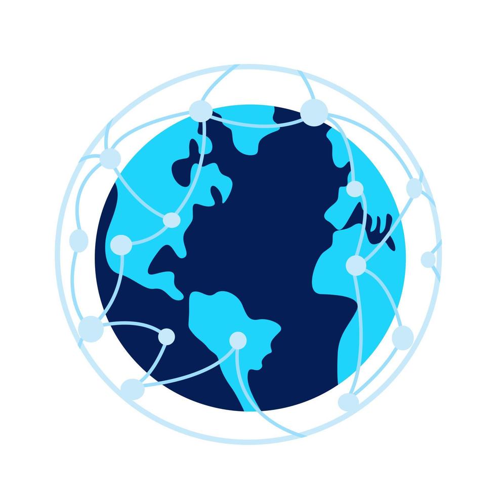 o globo é azul com continentes azuis e uma grade de geolocalização e navegação. vetor