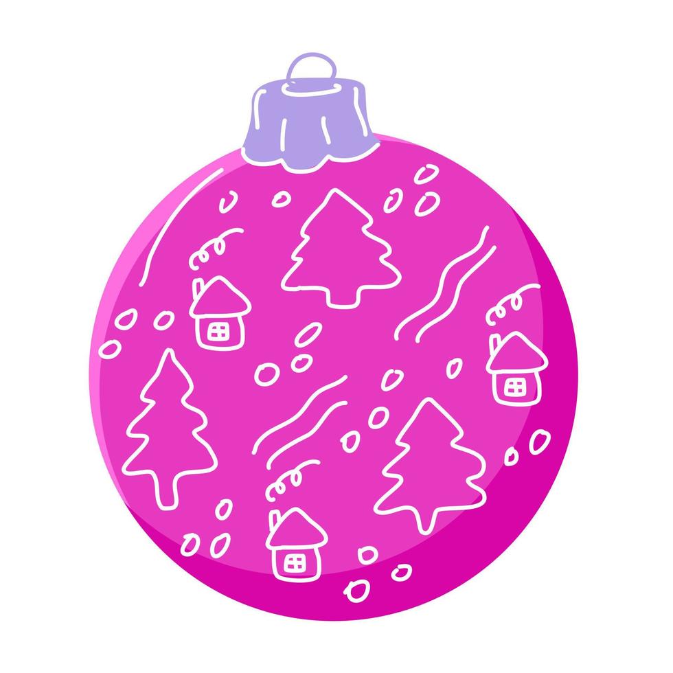 decoração para a árvore de natal é uma bola de vidro com um padrão de árvores e casas de natal. vetor