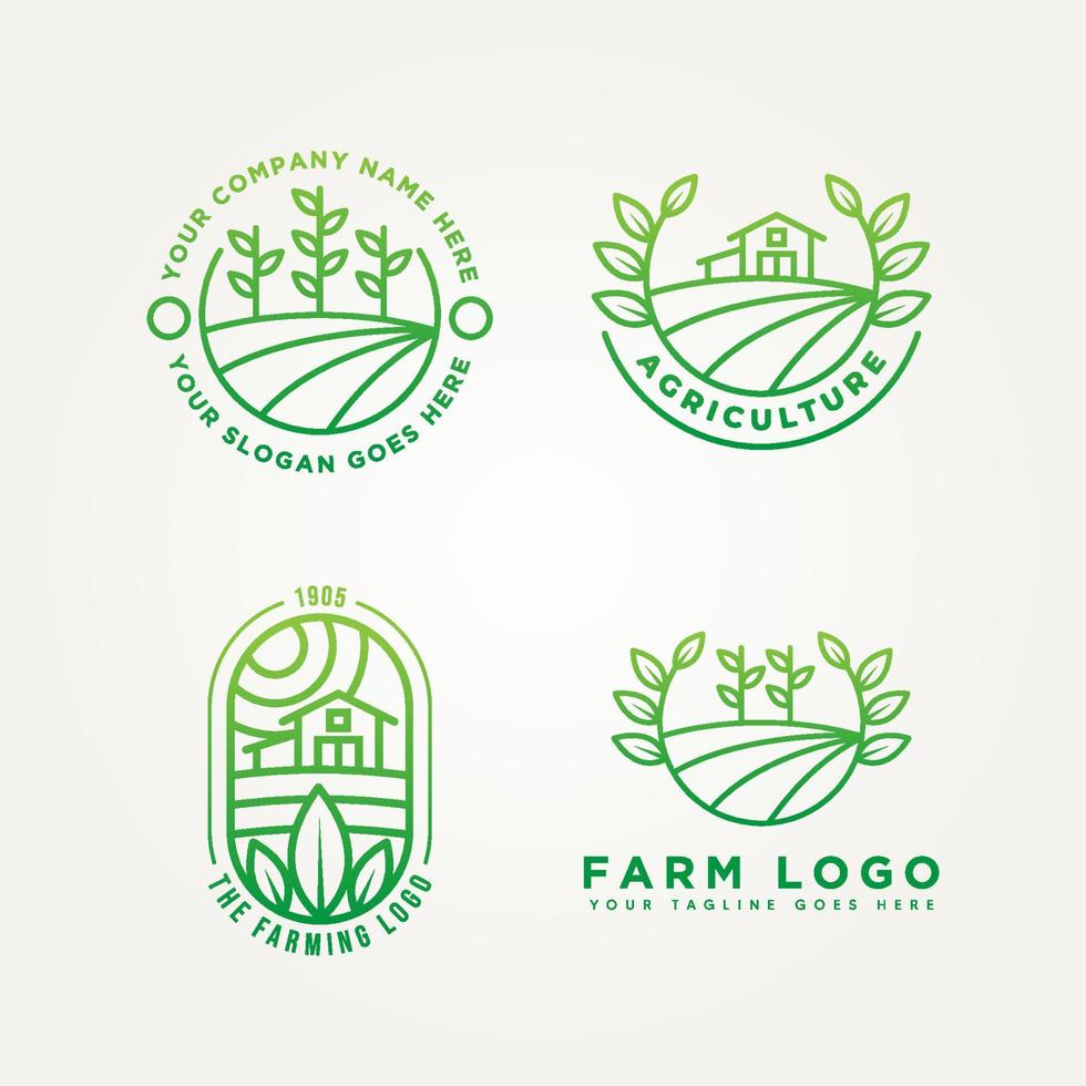 conjunto de logotipo de ícone de emblema de arte de linha minimalista de fazenda vetor