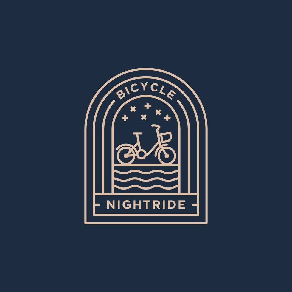 passeio noturno bicicleta logotipo de emblema de arte de linha minimalista vetor