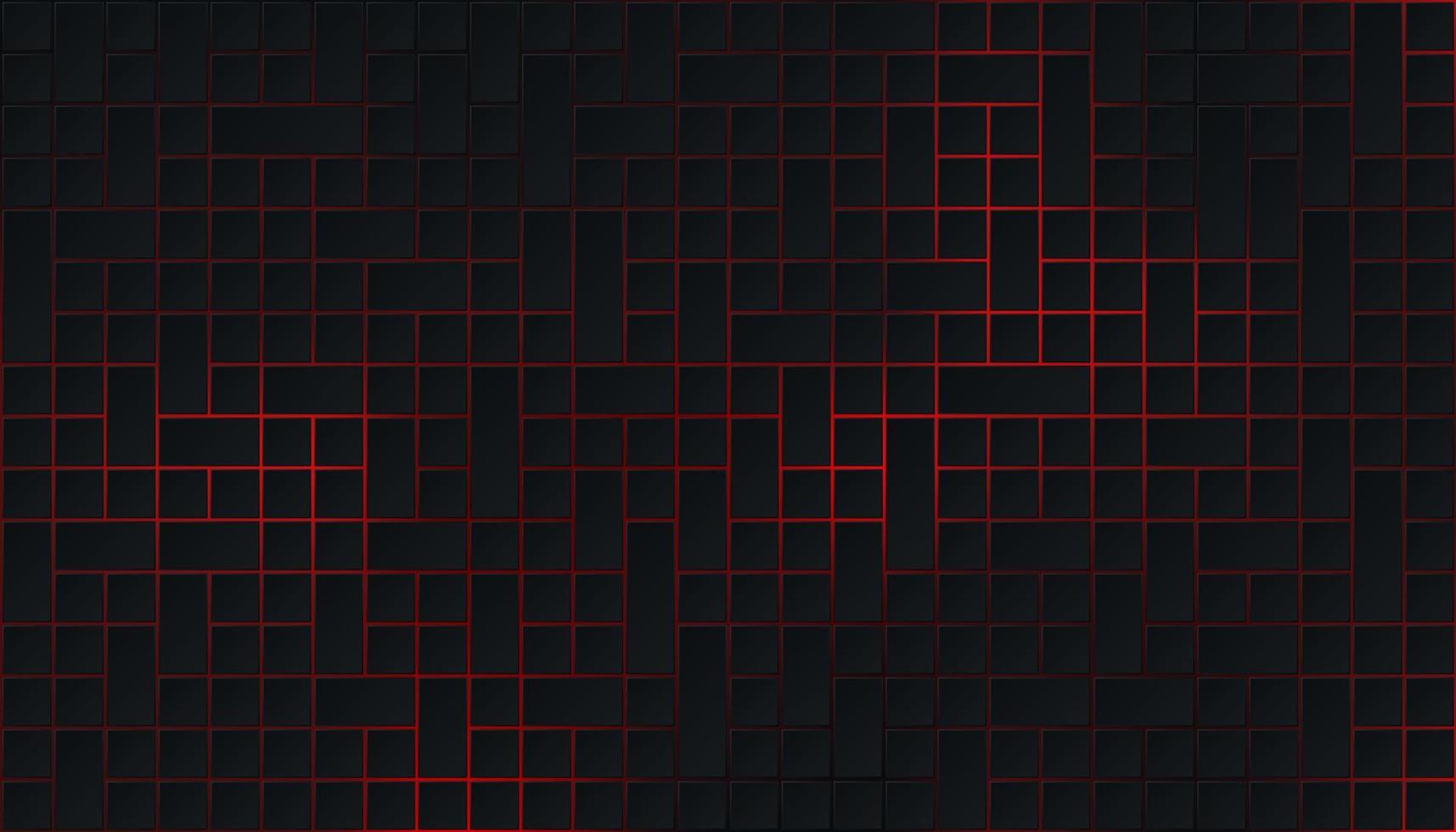 padrão quadrado preto escuro sobre fundo abstrato de néon vermelho brilhante em estilo de tecnologia. design de banner web de forma geométrica futurista moderna. você pode usar para modelo de capa, pôster. ilustração vetorial vetor