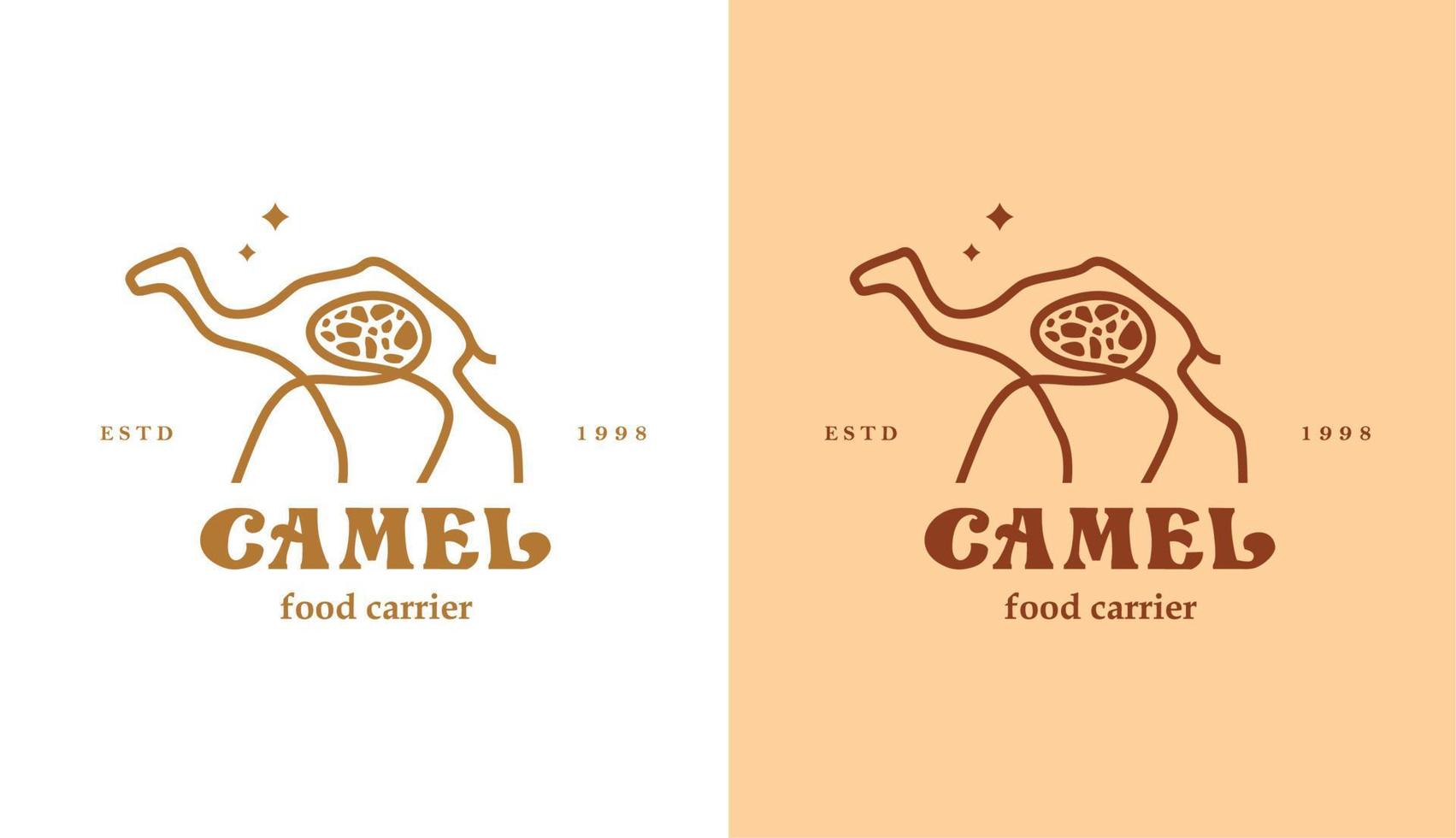 camelo monoline com comida no estômago, design de logotipo de animal do deserto com estrelas e linhas vetoriais adequadas para logotipos de viagens e comida vetor
