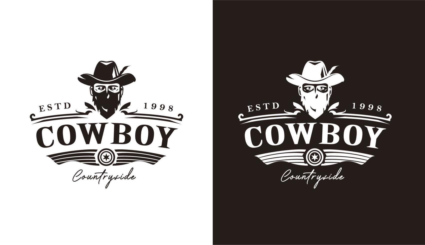 bar clássico cowboy country e grill design de logotipo de banner de fita retrô vintage vetor