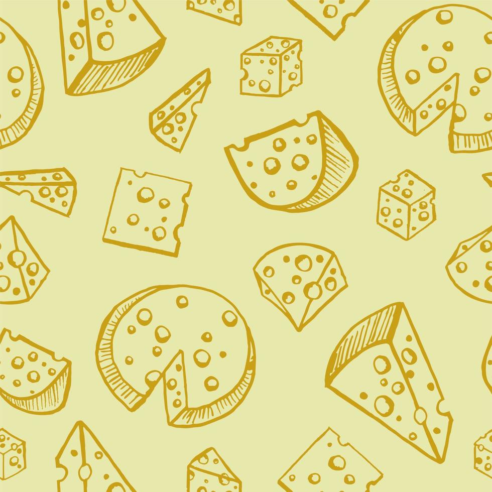 padrão de queijo em um fundo bege no estilo doodle. ilustração vetorial. vetor