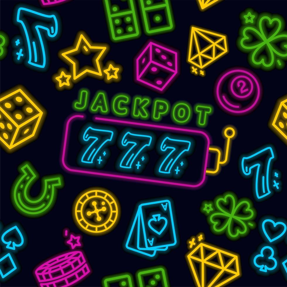 o padrão de cassino. a inscrição é um sinal de jackpot. modelos de estilo neon. ilustração vetorial eu vetor