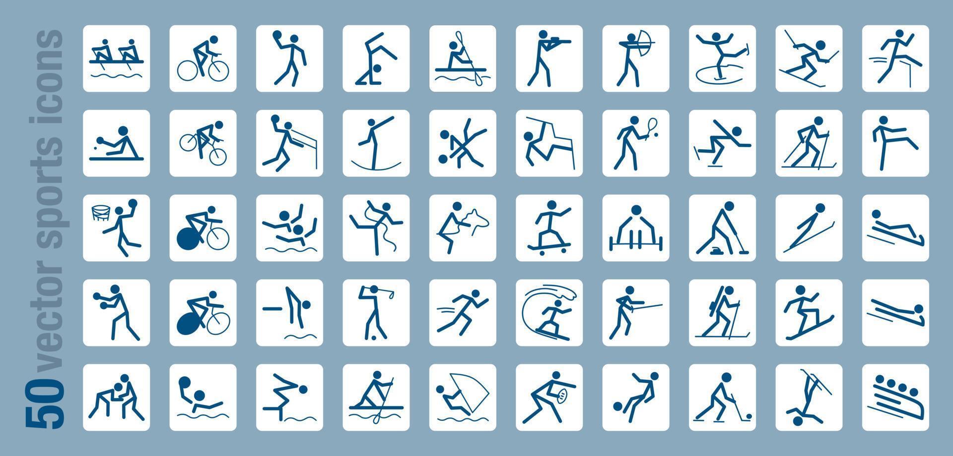 um conjunto de 50 ícones dedicados a esportes e jogos, ilustração vetorial em estilo simples vetor