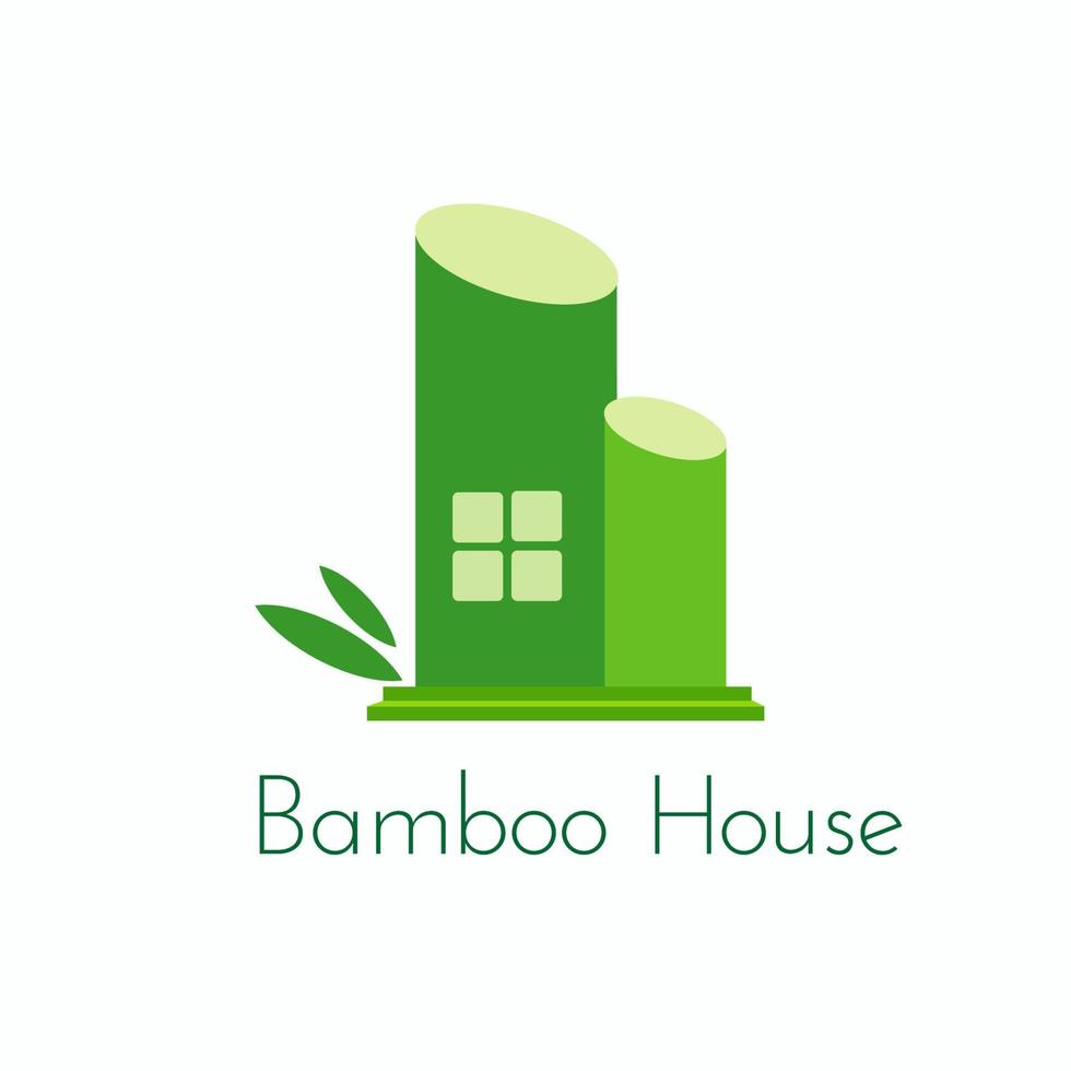 logotipo da casa natural de árvores de bambu verdes vetor