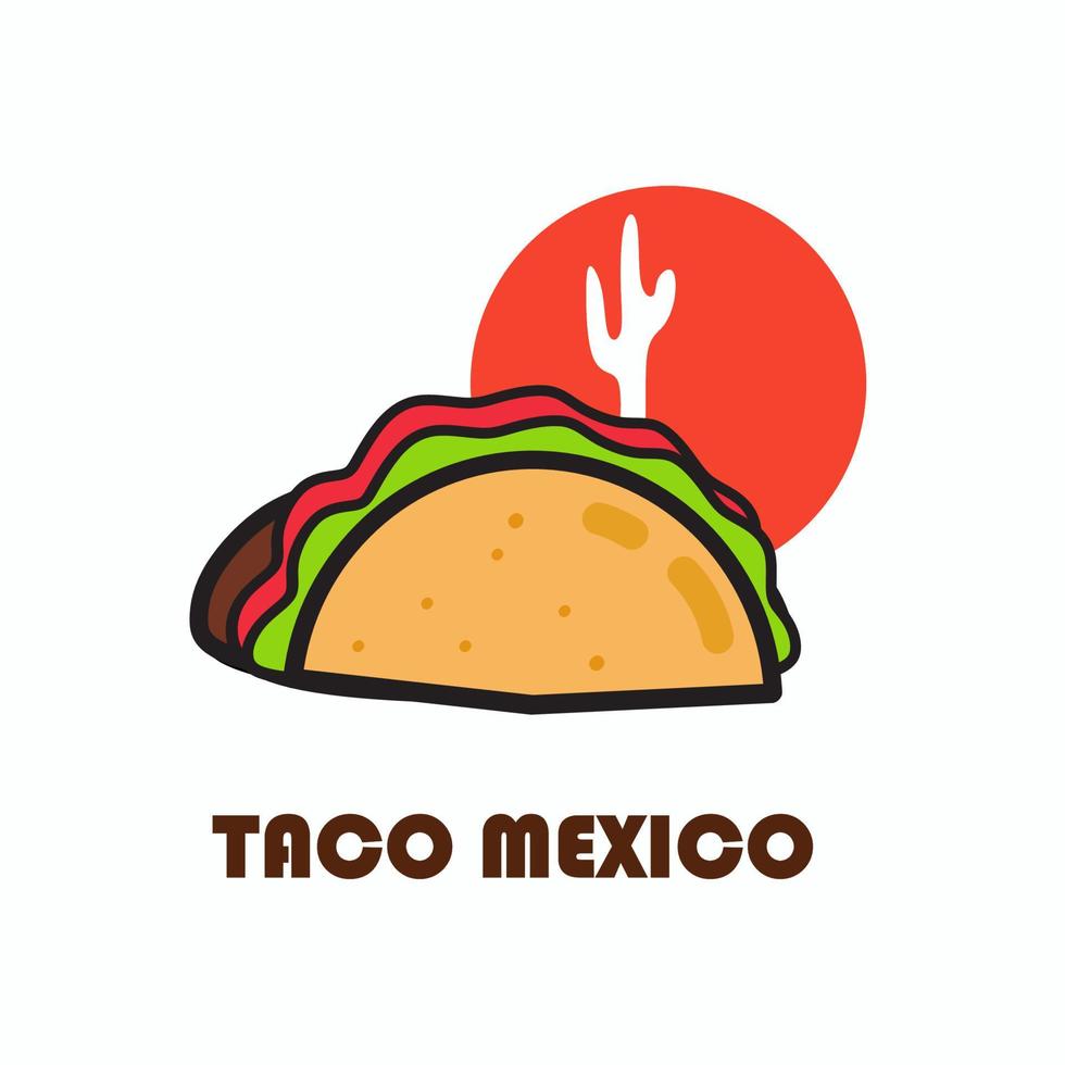 logotipo de ilustração de comida de tacos do méxico vetor