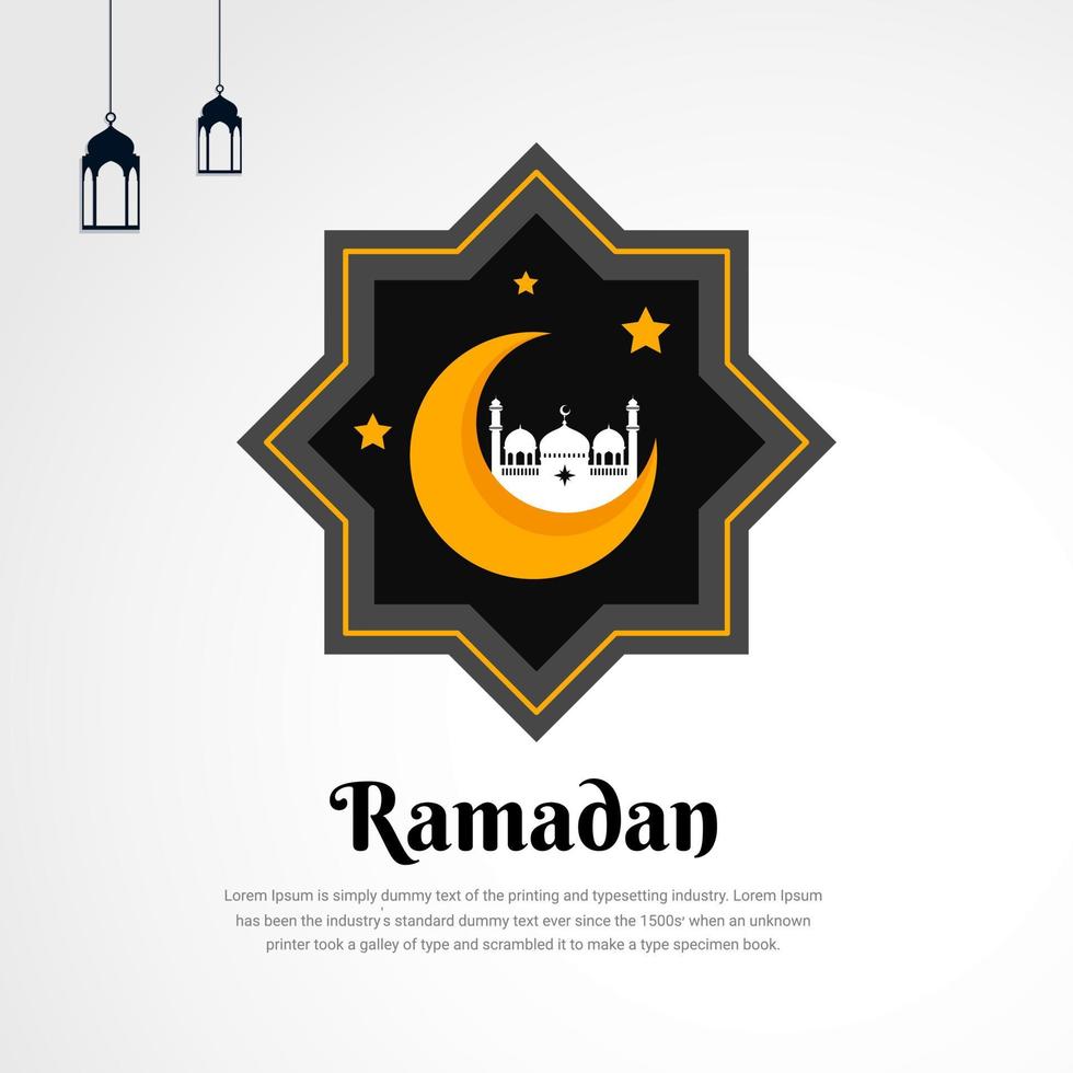 fundo moderno ramadan kareem com mesquita, lua crescente e lanterna. fundo de ramadan kareem simples e limpo. vetor