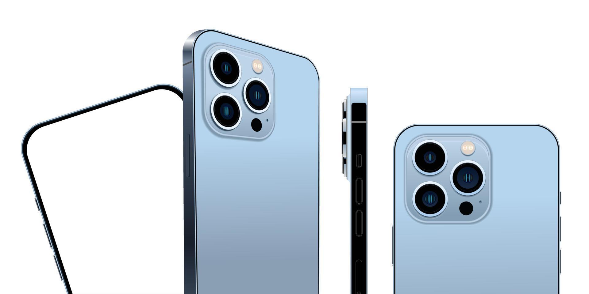 conjunto realista de layouts de cor azul do smartphone isolados em um fundo branco. ilustração vetorial eps10 vetor