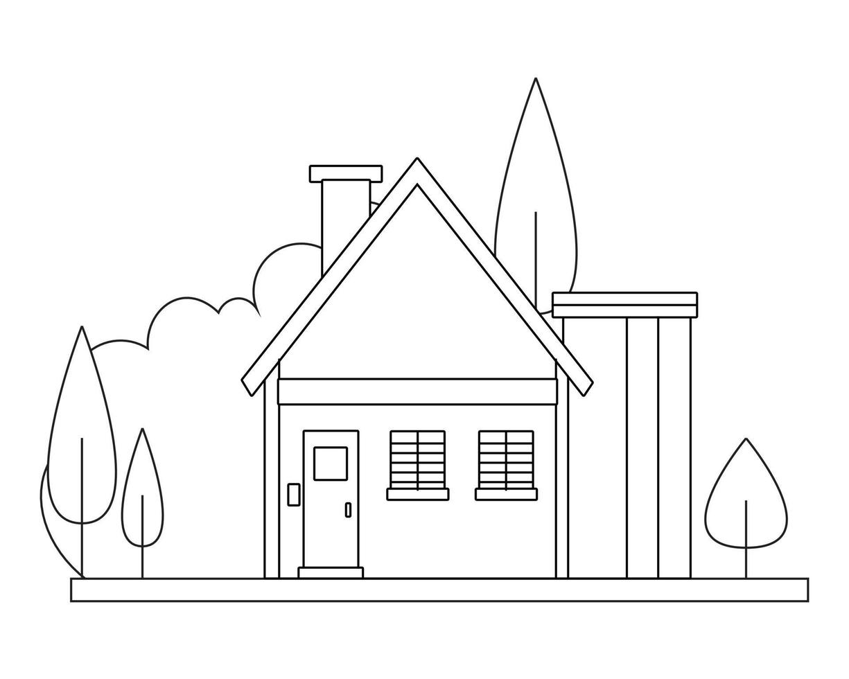 página para colorir casa simples e fácil. design de arte de linha de casa moderna. arte de linha vetor