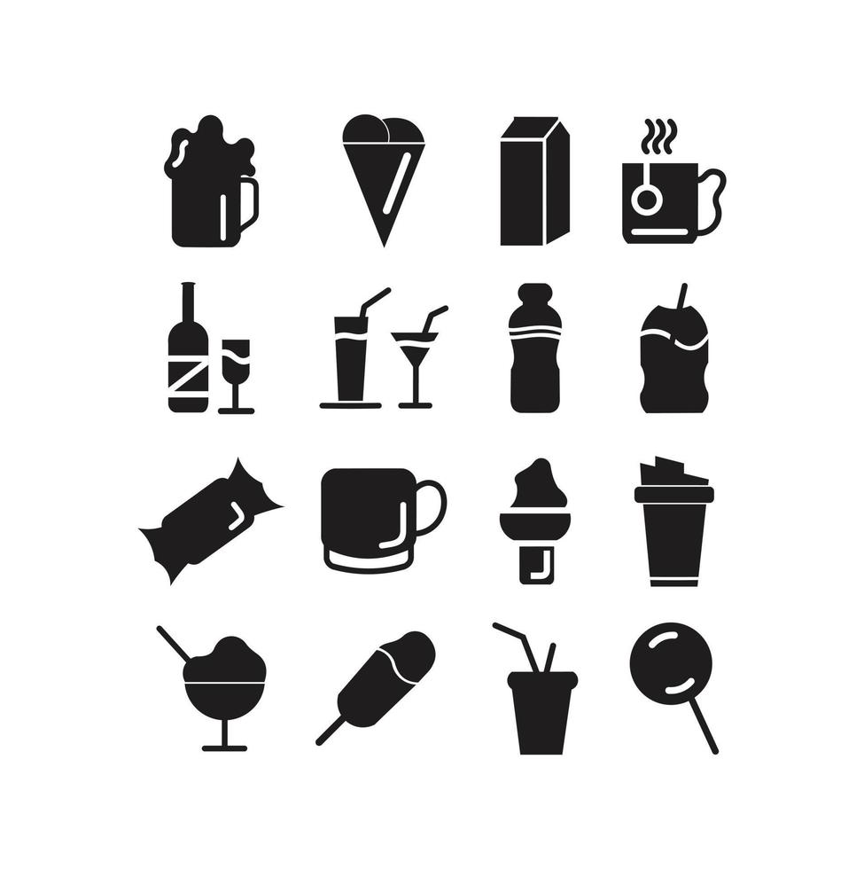 conjunto de ícones de logotipo plano de comida e bebida, menu de restaurante saudável vetor