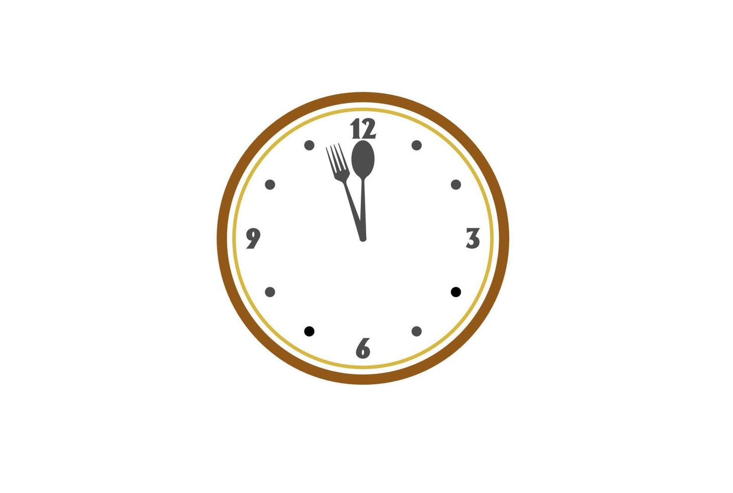 colher e garfo hora do relógio no sentido horário para o almoço café restaurante restaurante design de logotipo de comida vetor