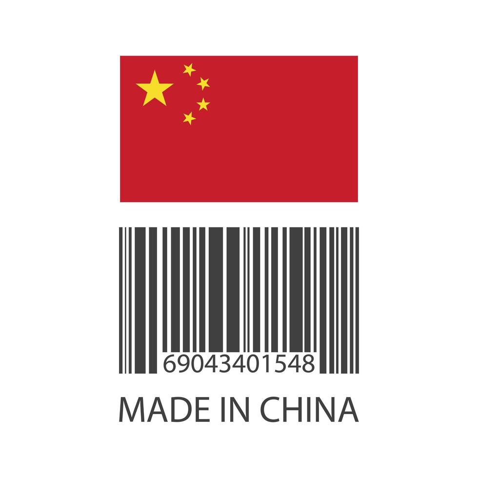 código de barras feito na china em fundo branco - vetor